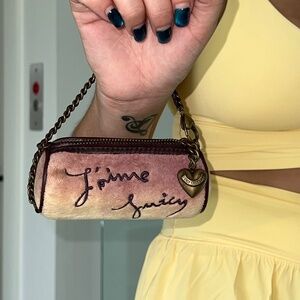 JUICY COUTURE Ladies Wristlet or Kids Barrel Bag Purse Wallet Velour Cream Plum